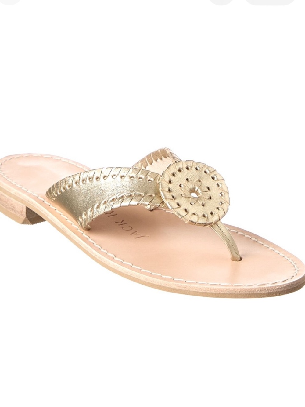 Jack Rogers Ro Platinum Gold Sandals Medallion Whipstitch Womens Size 8